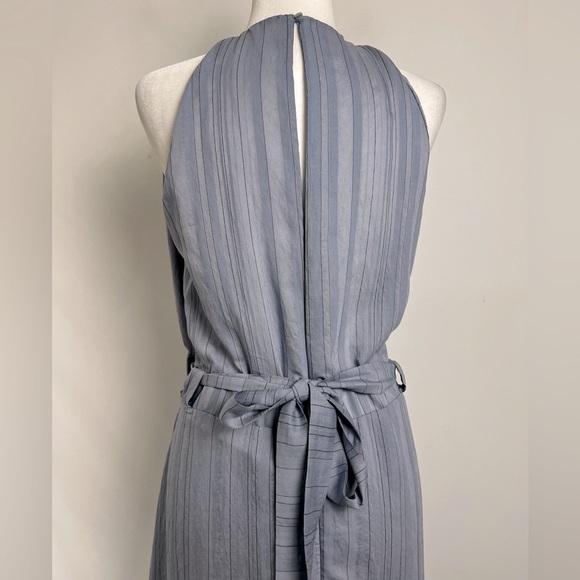 Grade & Gather Slate Blue Pinstripe Halter Neck Side Cutouts Chic Maxi Dress - Picture 9 of 11